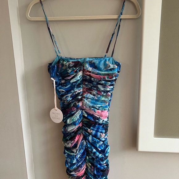 Mariana Ruched Mini Dress in Blue/Multi by MORE TO COME - Picture 2 of 5